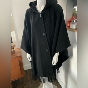Chic Black Wool/Cashmere blend Hooded Women's Cape